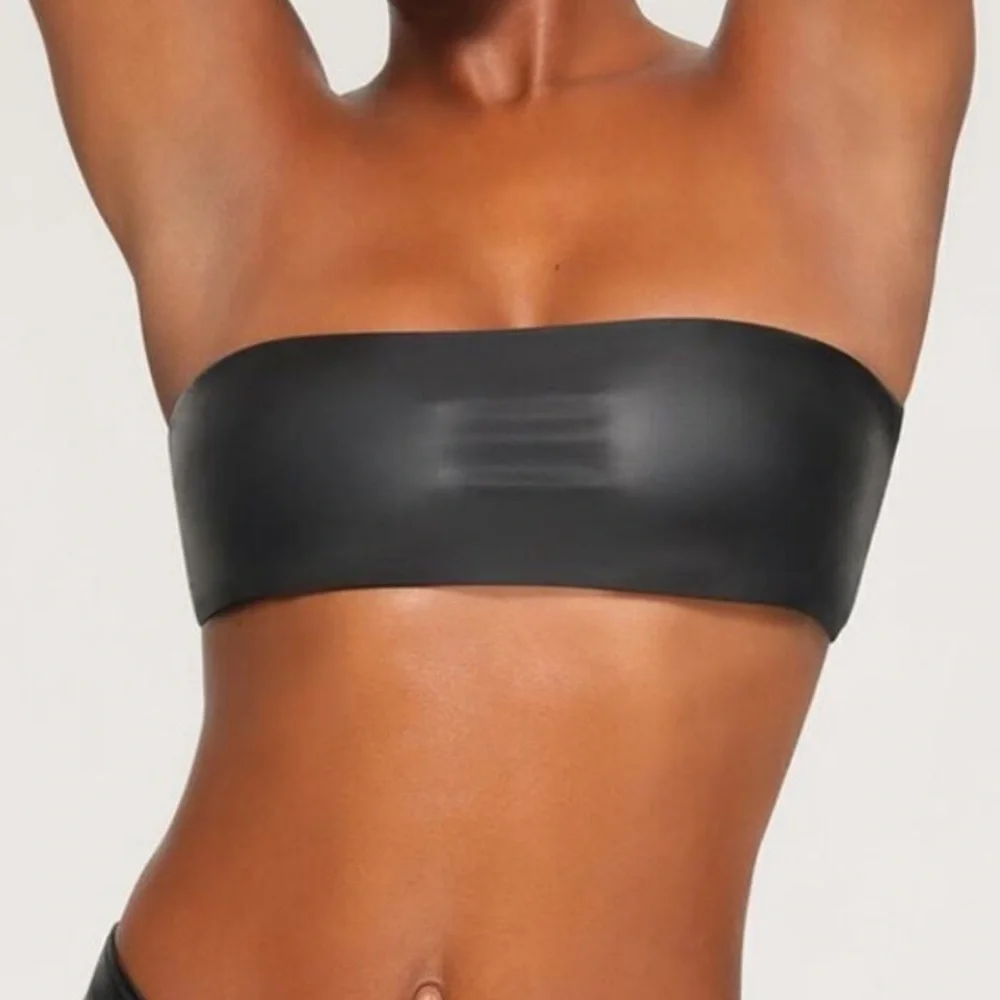 SKIMS Micro (B13) Pleather Swim Bandeau Top Onyx NWT Size XL